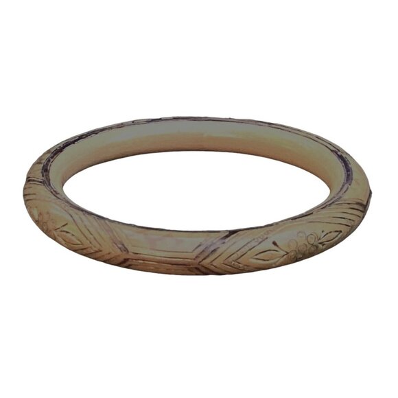 Unique Antique Engraved Amber Bangle Bracelet "Japanned" Gilded - Picture 10 of 11